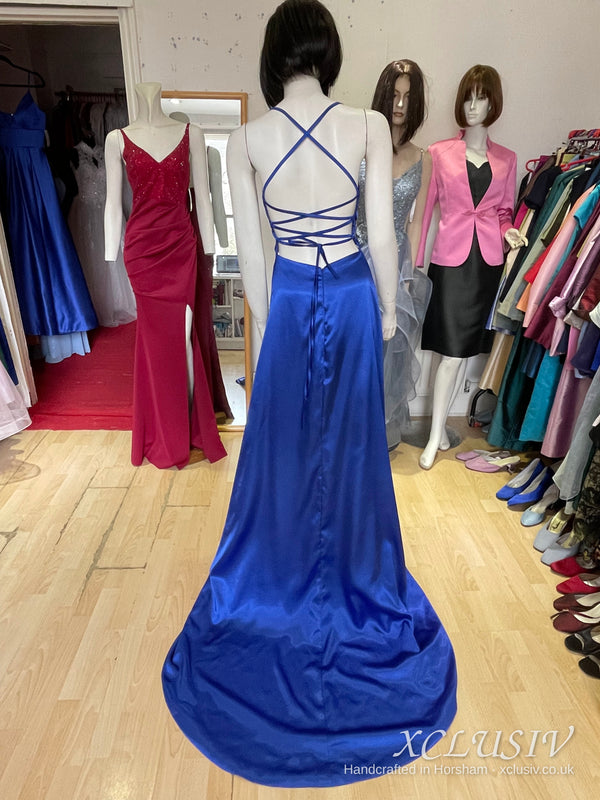 Royal Blue Satin Lace-Up Back A-Line Prom Dress – XCLUSIV Horsham (view 14)