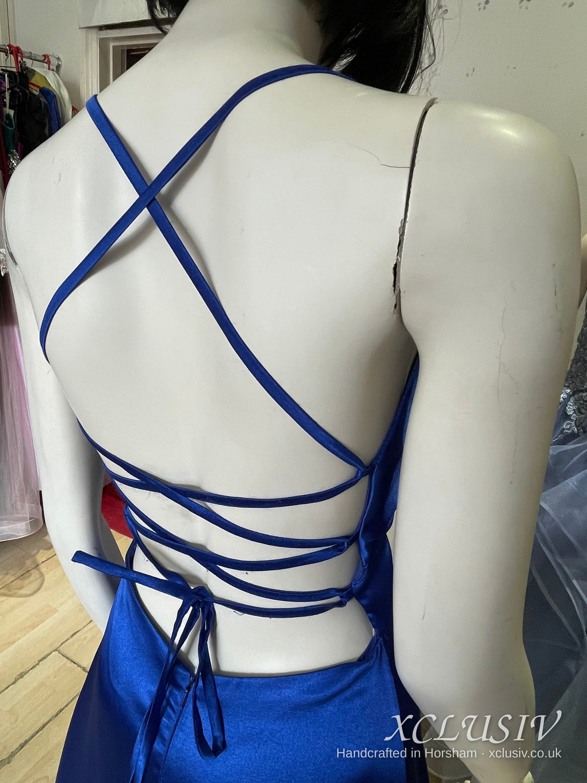 Royal Blue Satin Lace-Up Back A-Line Prom Dress – XCLUSIV Horsham (view 16)