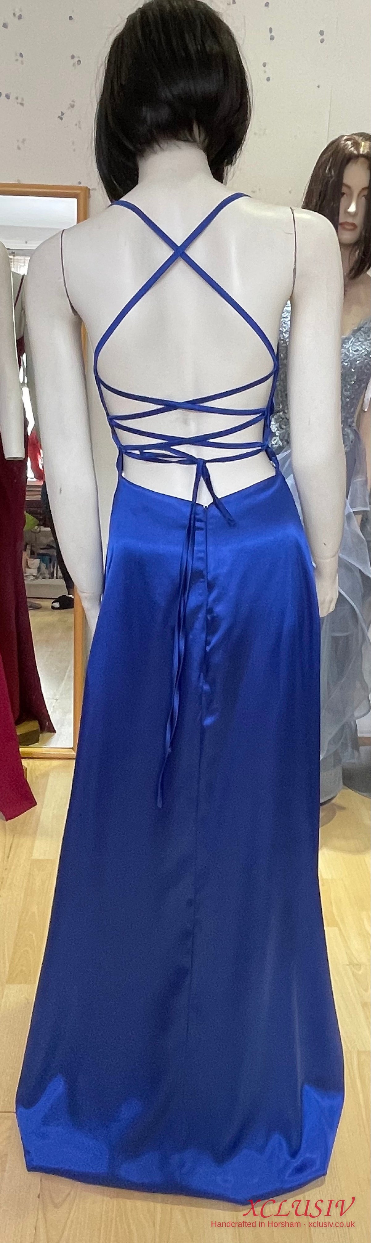 Royal Blue Satin Lace-Up Back A-Line Prom Dress – XCLUSIV Horsham (view 17)