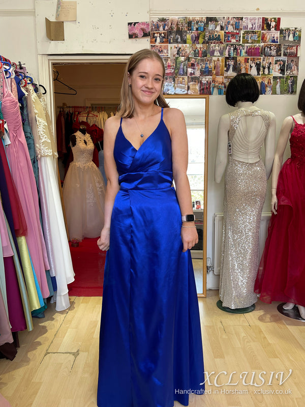 Royal Blue Satin Lace-Up Back A-Line Prom Dress – XCLUSIV Horsham (view 19)