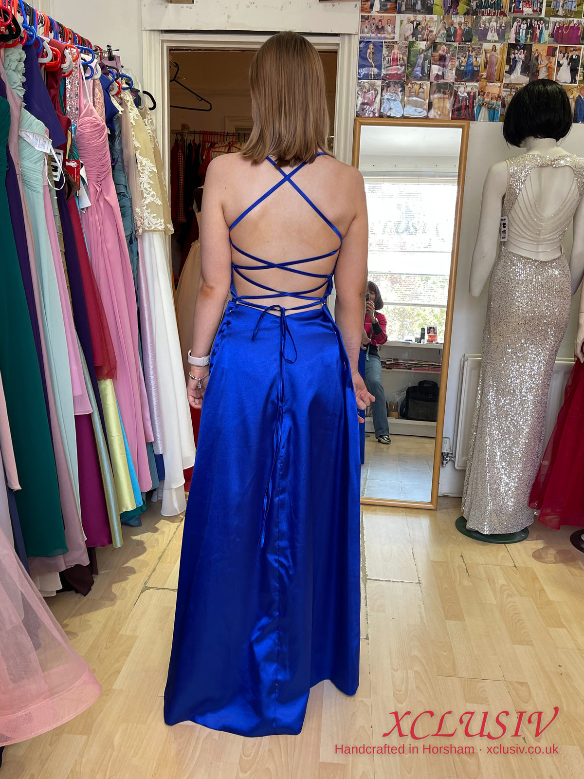 Royal Blue Satin Lace-Up Back A-Line Prom Dress – XCLUSIV Horsham (view 20)