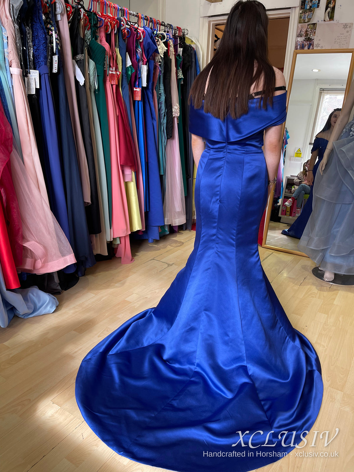 Royal Blue Satin Off-Shoulder Mermaid Prom Dress – XCLUSIV Horsham