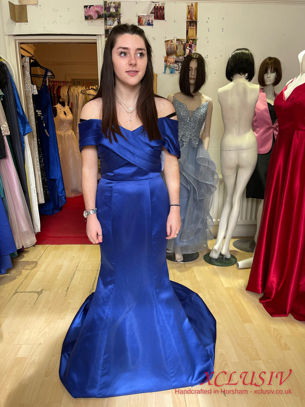 Royal Blue Satin Off-Shoulder Mermaid Prom Dress – XCLUSIV Horsham (view 2)