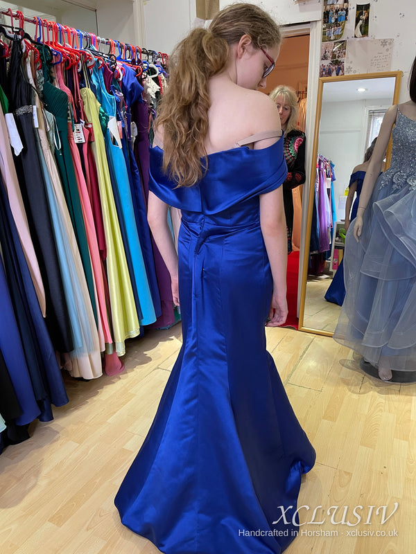 Royal Blue Satin Off-Shoulder Mermaid Prom Dress – XCLUSIV Horsham (view 4)