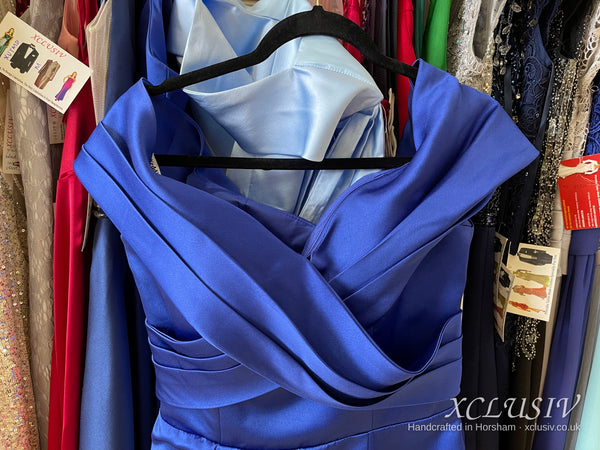 Royal Blue Satin Off-Shoulder Prom Dress – XCLUSIV Horsham