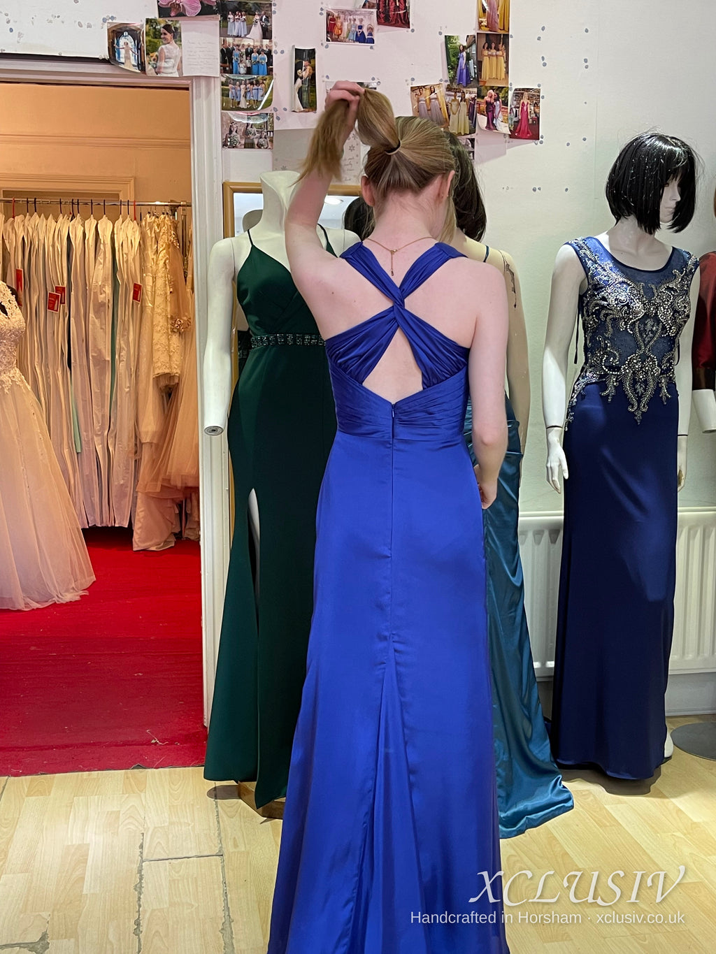Royal Blue Satin Plunge Cross-Back Prom Dress – XCLUSIV Horsham (view 2)