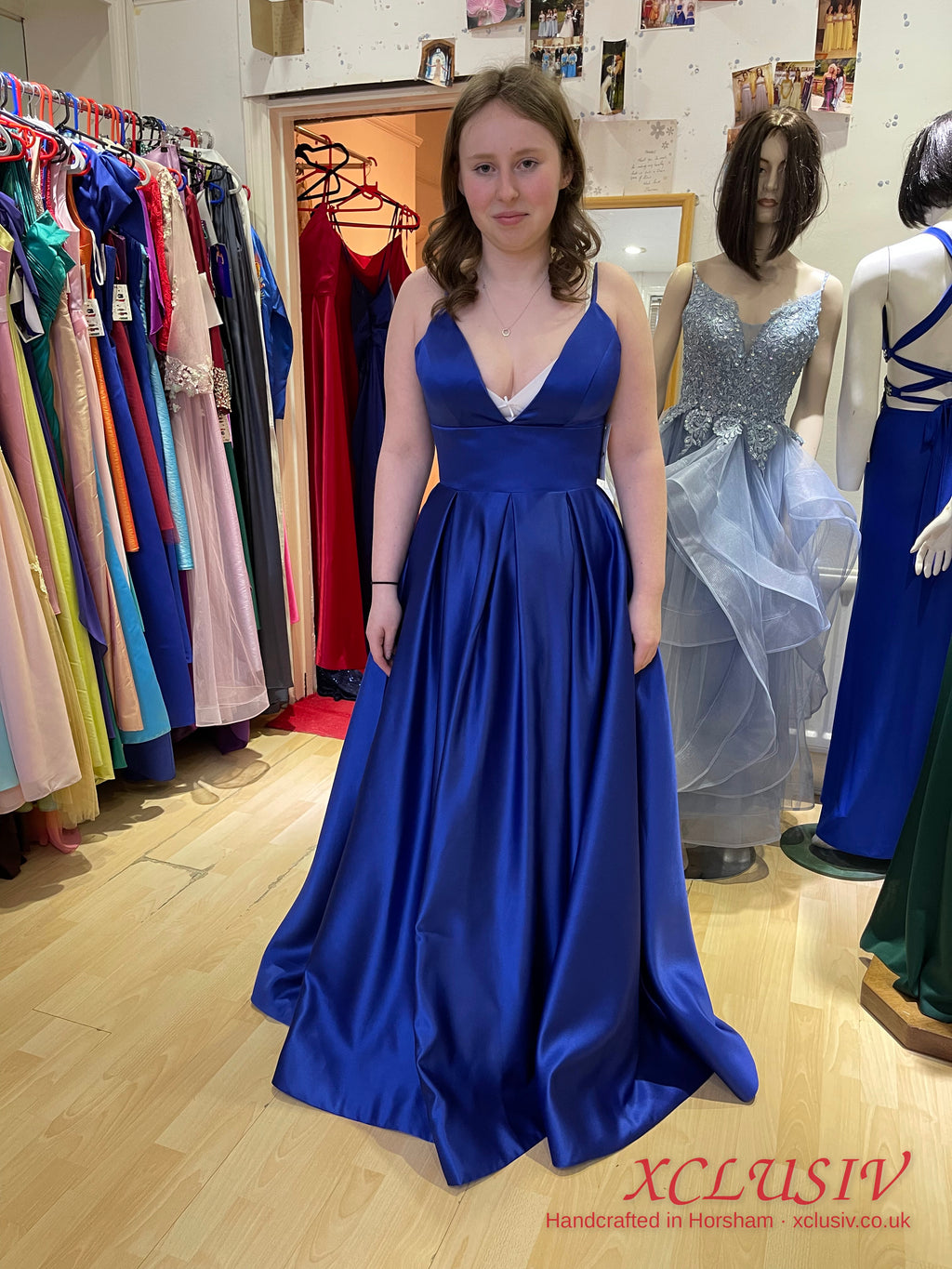 Royal Blue Satin V-Neck Ball Gown Prom Dress – XCLUSIV Horsham