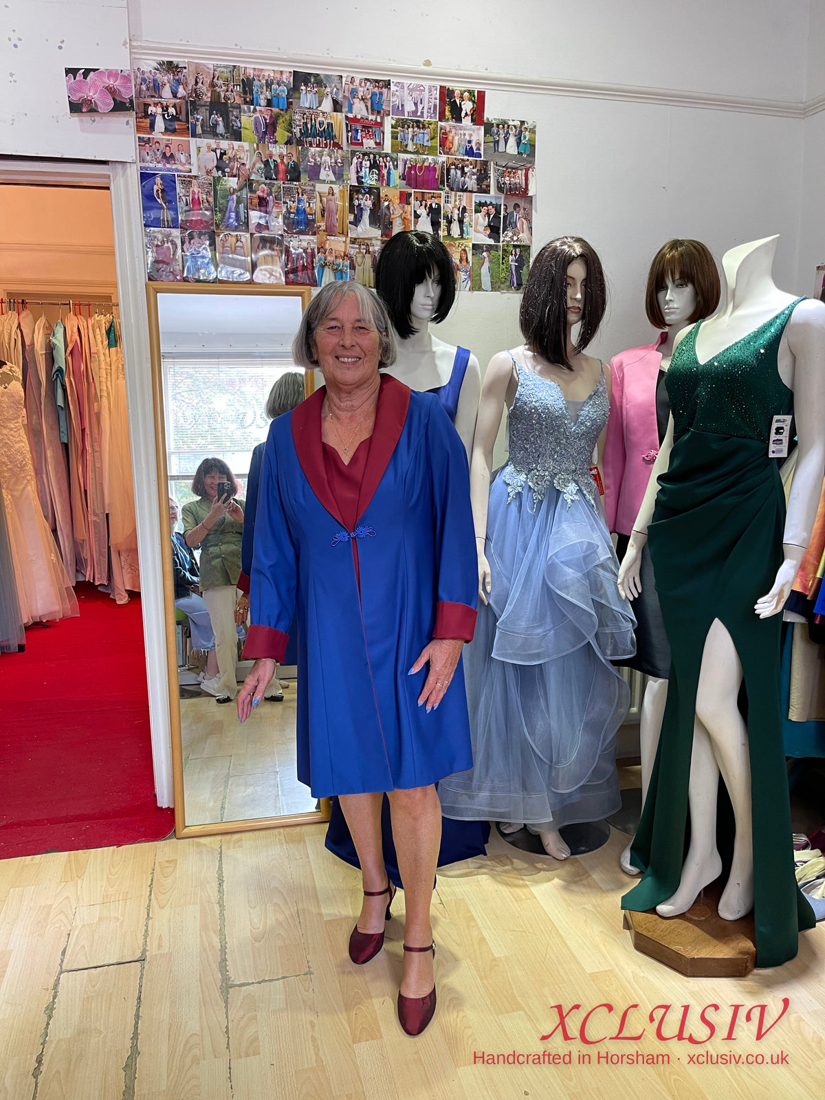 Royal Blue Silk Coat with Burgundy Collar – Mother of the Bride – XCLUSIV Horsham