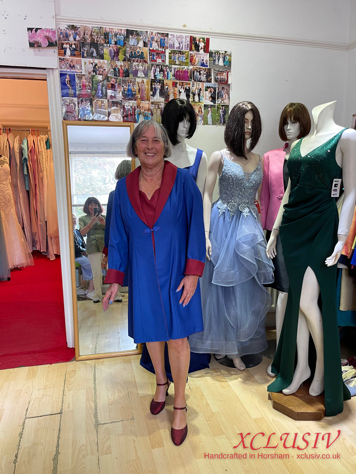 Royal Blue Silk Coat with Burgundy Collar – Mother of the Bride – XCLUSIV Horsham (view 2)