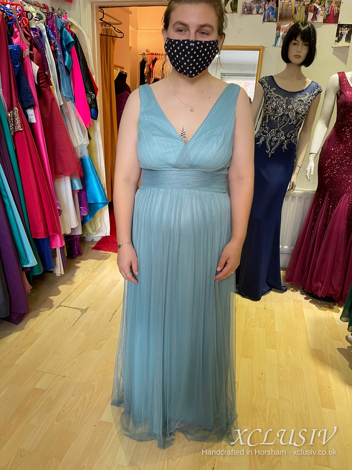 Sage Blue Tulle V-Neck Bridesmaid Dress – XCLUSIV Horsham