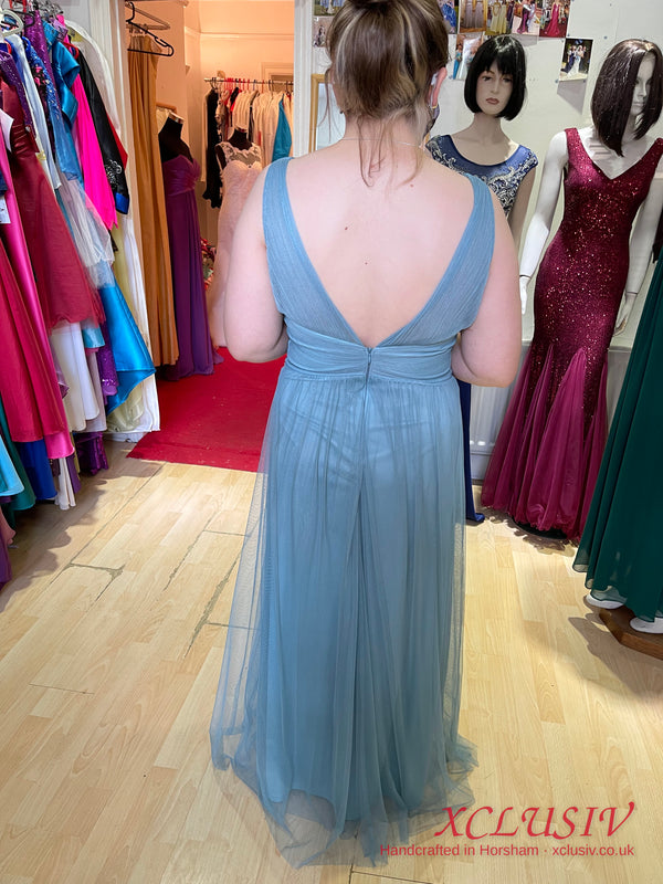 Sage Blue Tulle V-Neck Bridesmaid Dress – XCLUSIV Horsham (view 2)