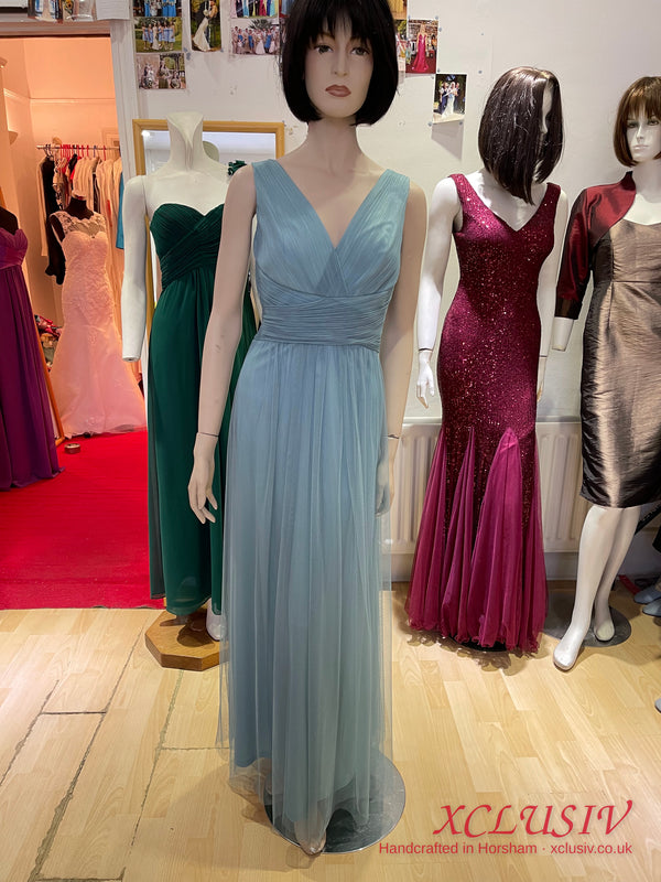 Sage Blue Tulle V-Neck Bridesmaid Dress – XCLUSIV Horsham (view 3)