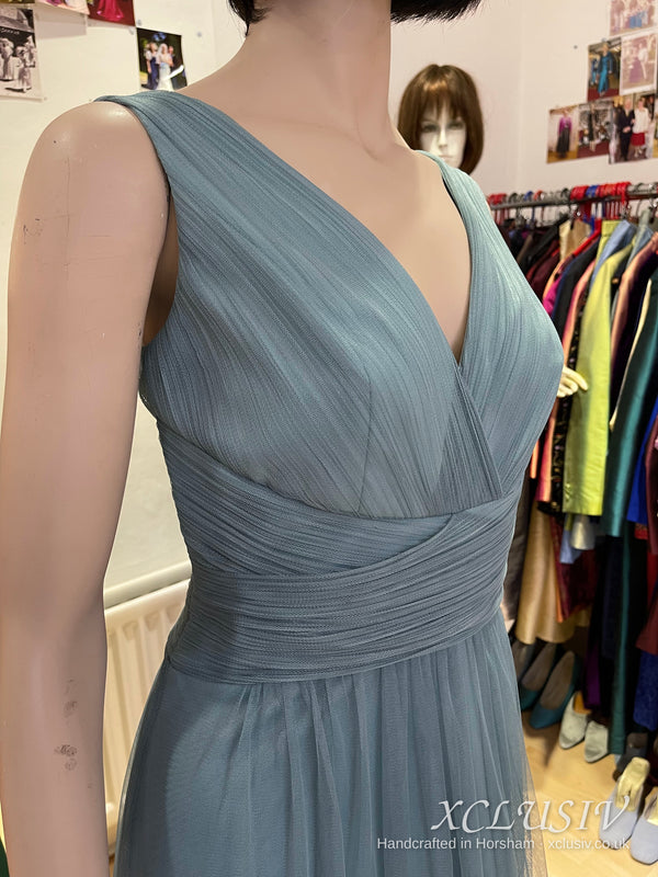 Sage Blue Tulle V-Neck Bridesmaid Dress – XCLUSIV Horsham (view 5)