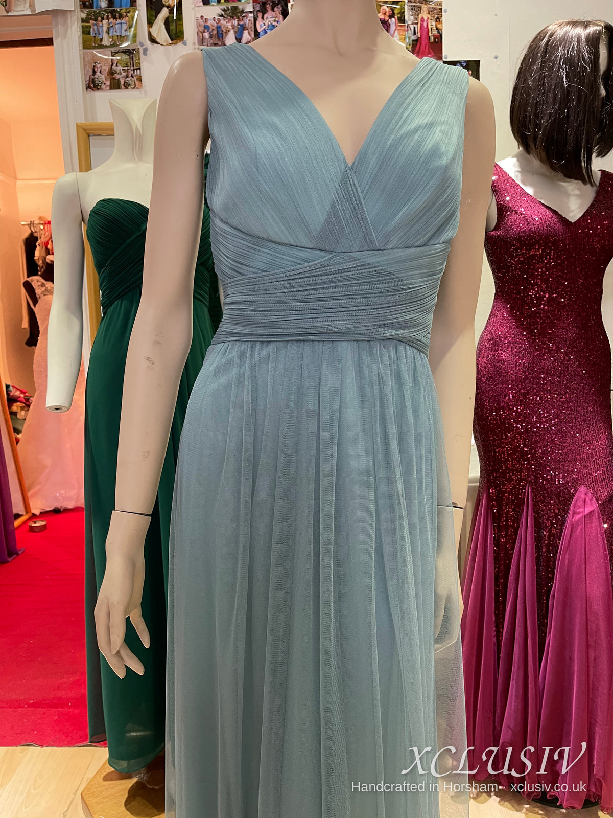 Sage Blue Tulle V-Neck Bridesmaid Dress – XCLUSIV Horsham (view 7)