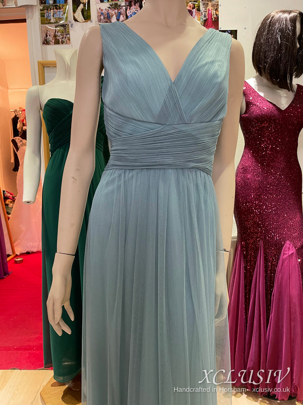 Sage Blue Tulle V-Neck Bridesmaid Dress – XCLUSIV Horsham (view 7)