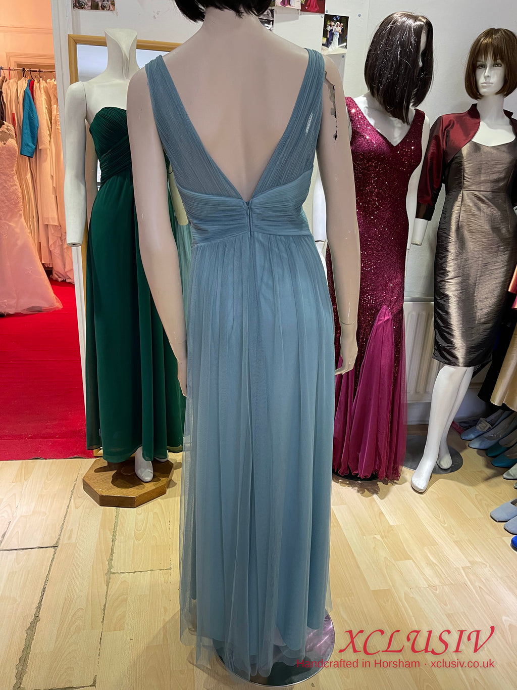 Sage Blue Tulle V-Neck Bridesmaid Dress – XCLUSIV Horsham (view 8)