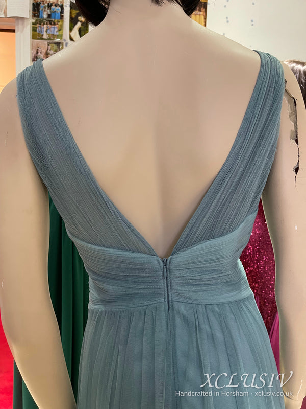 Sage Blue Tulle V-Neck Bridesmaid Dress – XCLUSIV Horsham (view 9)