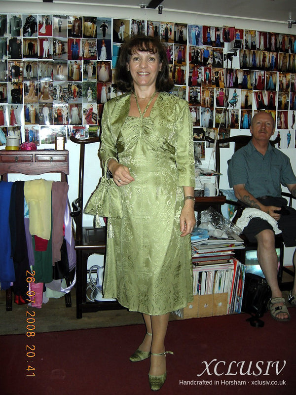 Sage Brocade Strapless Tea Dress & Bolero – Mother of the Bride – XCLUSIV Horsham (view 2)