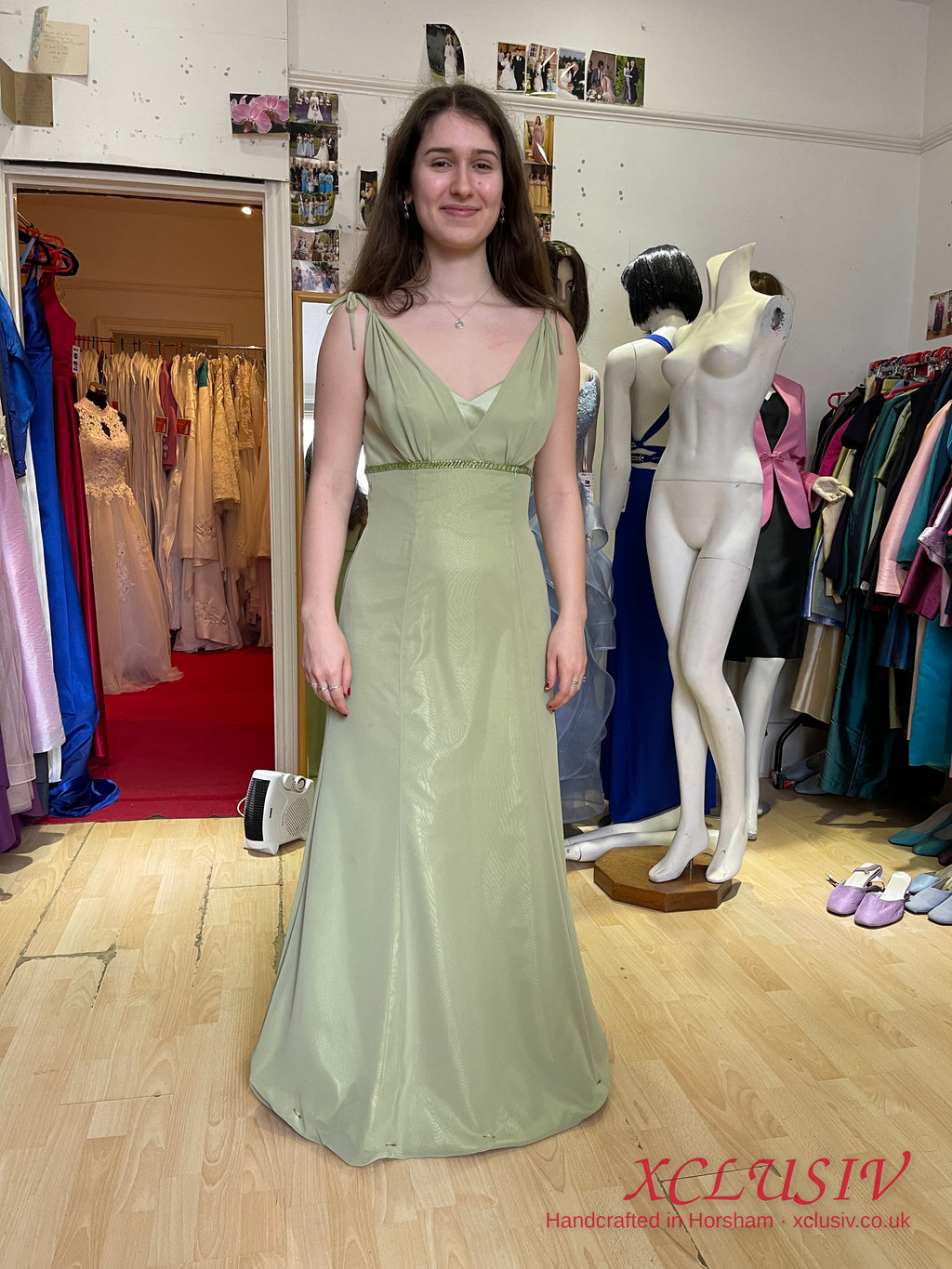 Sage Green Chiffon V-Neck Prom Dress – XCLUSIV Horsham
