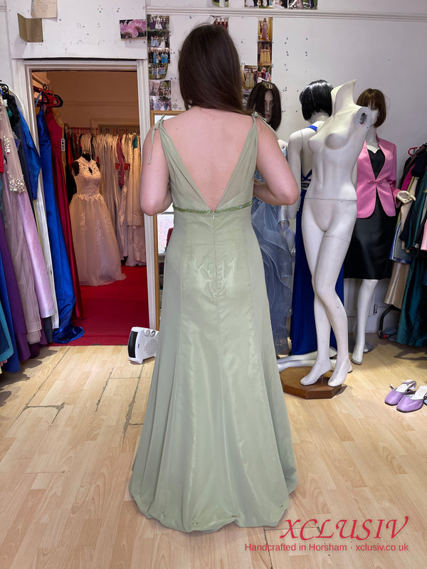 Sage Green Chiffon V-Neck Prom Dress – XCLUSIV Horsham (view 2)