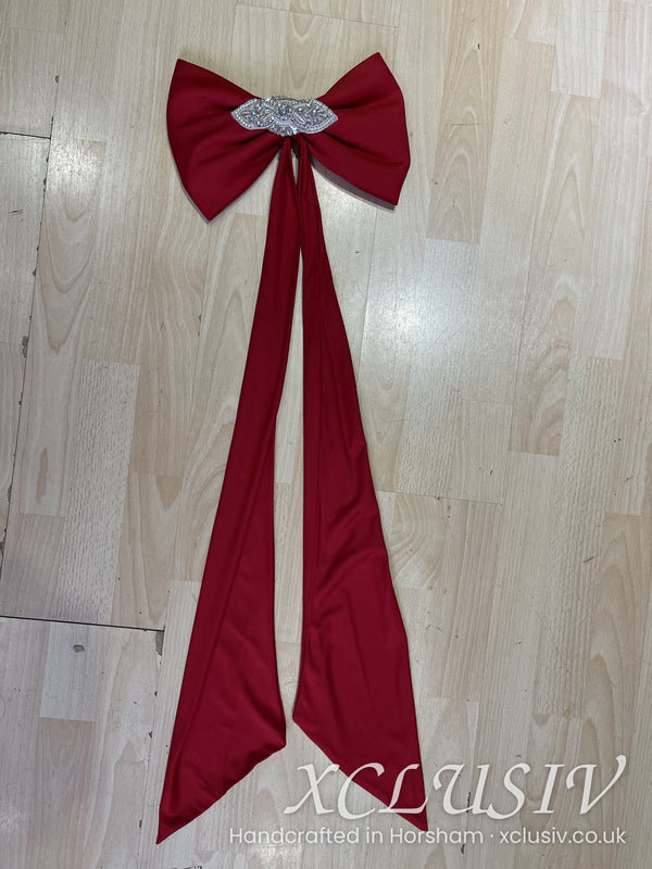 Satin dress bow with long tails and crystal brooch – XCLUSIV Horsham