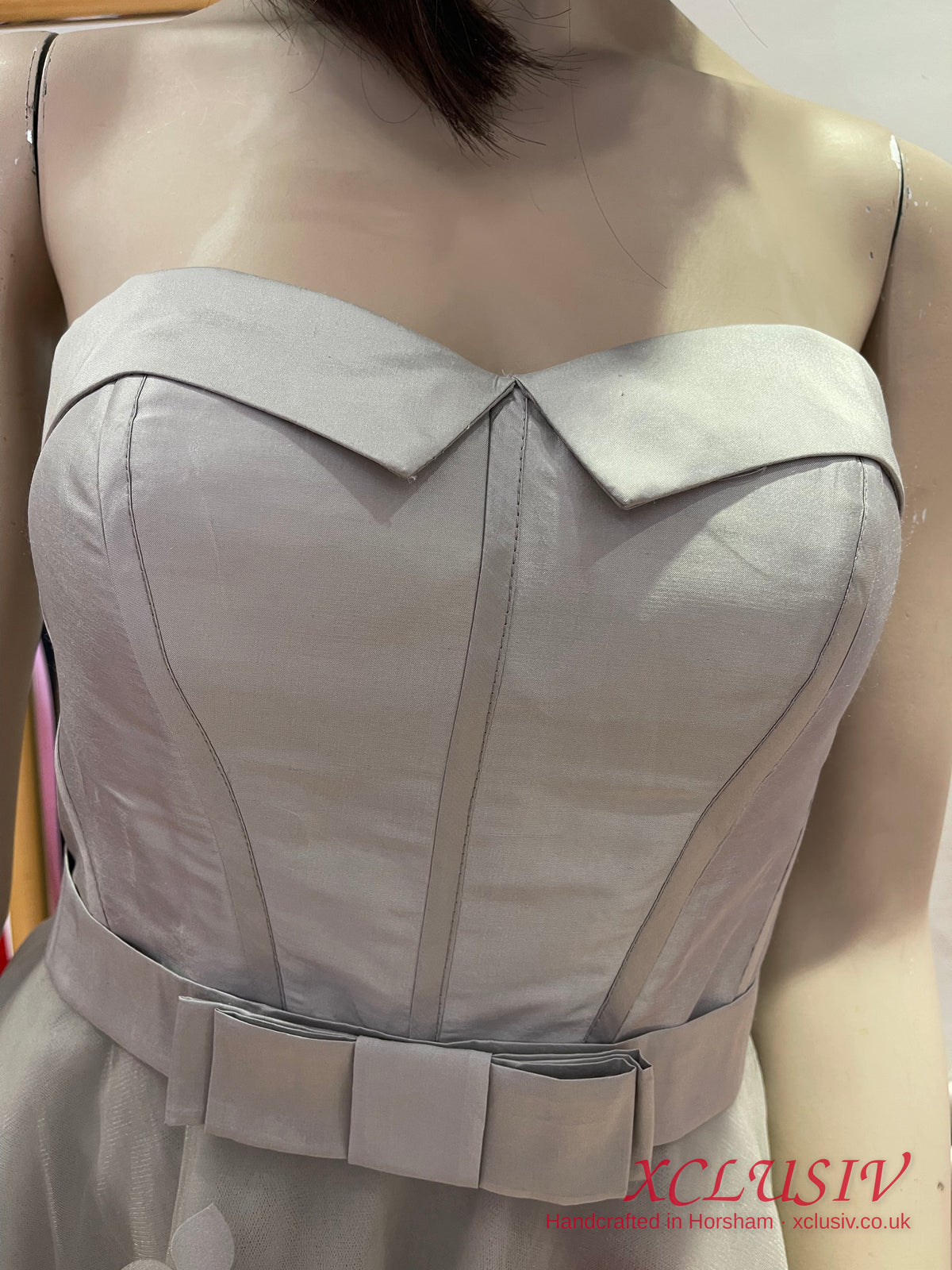 Silver Grey Short Prom Dress with Pink 3D Flowers & Bolero – XCLUSIV Horsham (view 3)