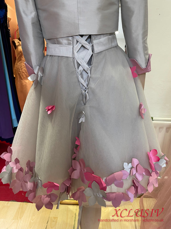 Silver Grey Short Prom Dress with Pink 3D Flowers & Bolero – XCLUSIV Horsham (view 16)