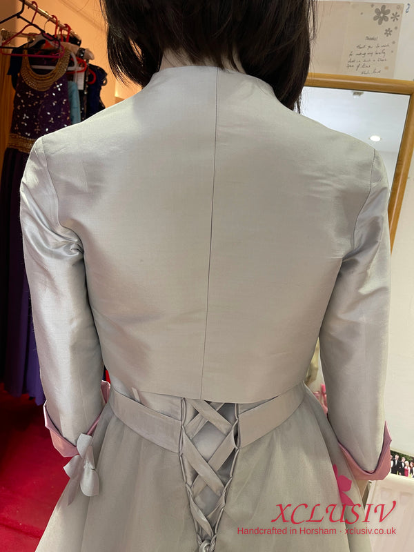 Silver Grey Short Prom Dress with Pink 3D Flowers & Bolero – XCLUSIV Horsham (view 18)