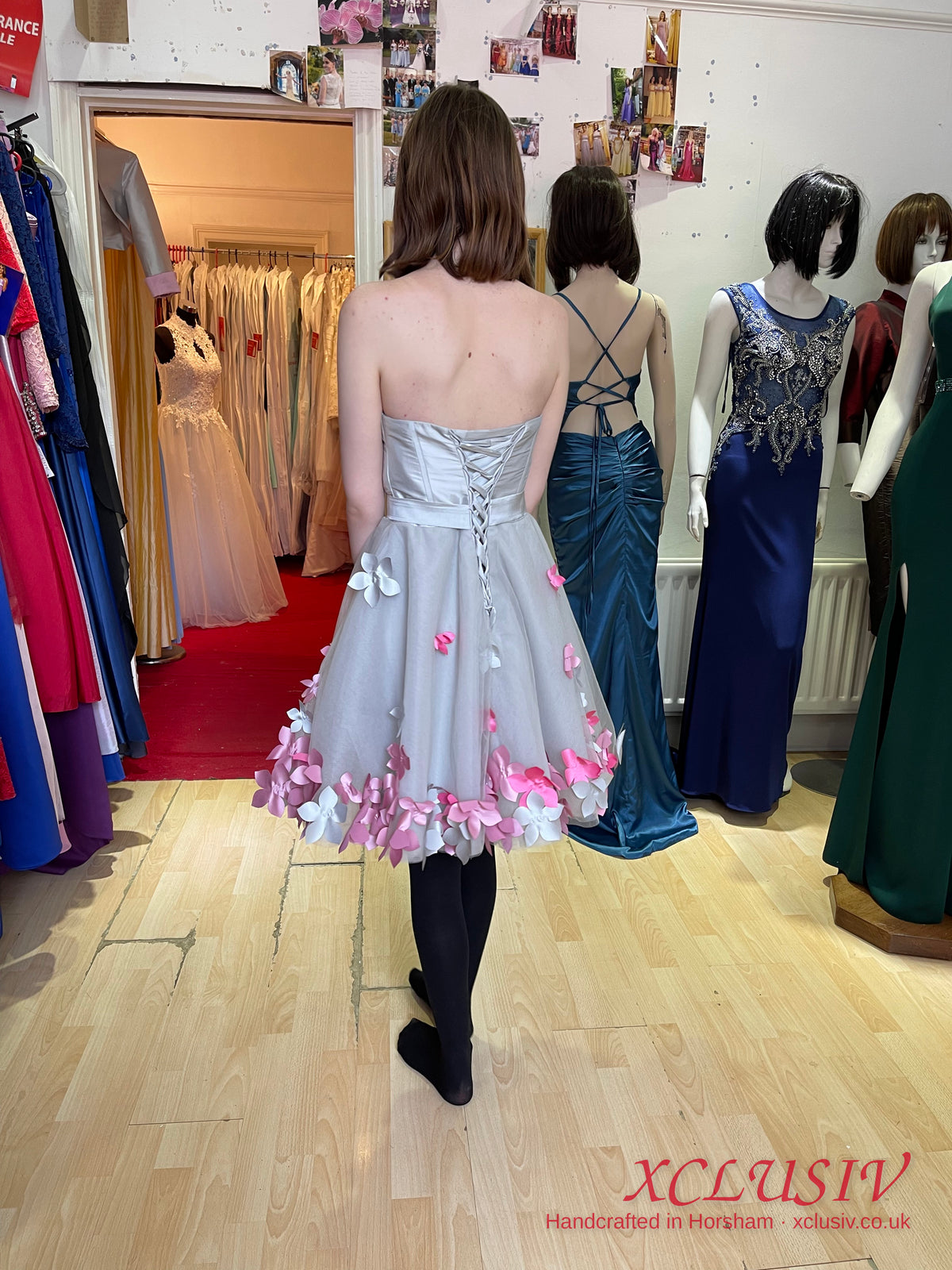 Silver Grey Short Prom Dress with Pink 3D Flowers & Bolero – XCLUSIV Horsham (view 22)