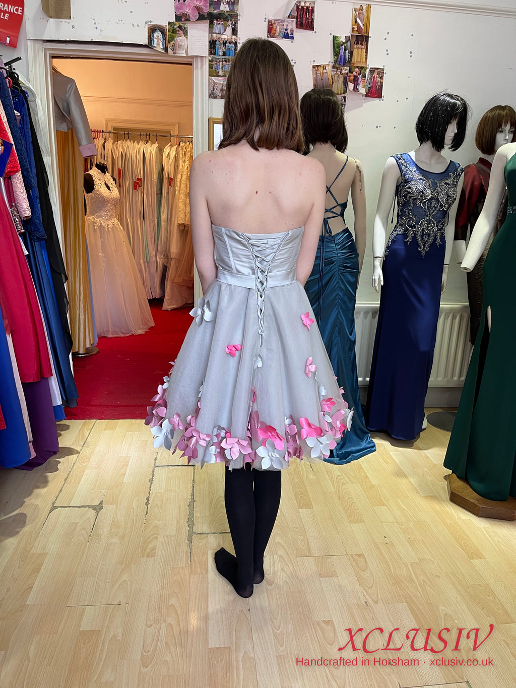Silver Grey Short Prom Dress with Pink 3D Flowers & Bolero – XCLUSIV Horsham (view 23)