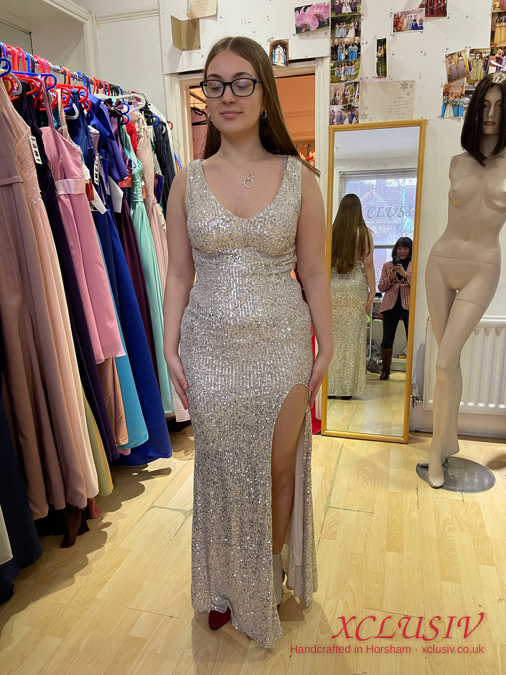 Silver Sequin Open-Back Split Prom Dress – XCLUSIV Horsham (view 2)