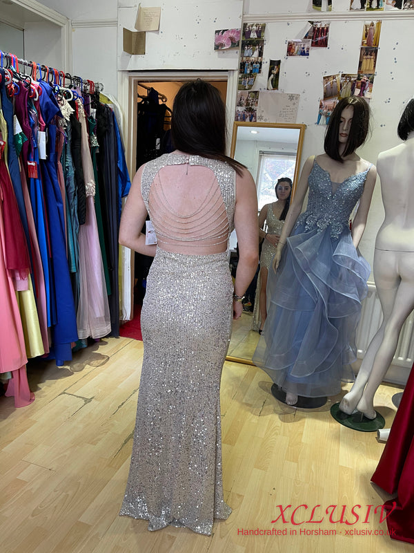 Silver Sequin Open-Back Split Prom Dress – XCLUSIV Horsham (view 3)