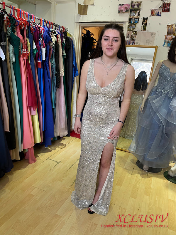 Silver Sequin Open-Back Split Prom Dress – XCLUSIV Horsham (view 4)