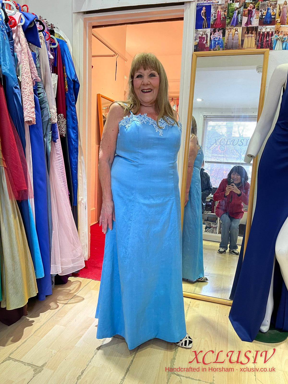Sky Blue Column Dress with Beaded Neckline – Mother of the Bride – XCLUSIV Horsham
