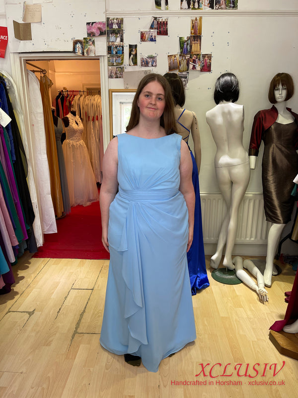 Sky Blue Chiffon Cascade Bridesmaid Dress – XCLUSIV Horsham (view 2)