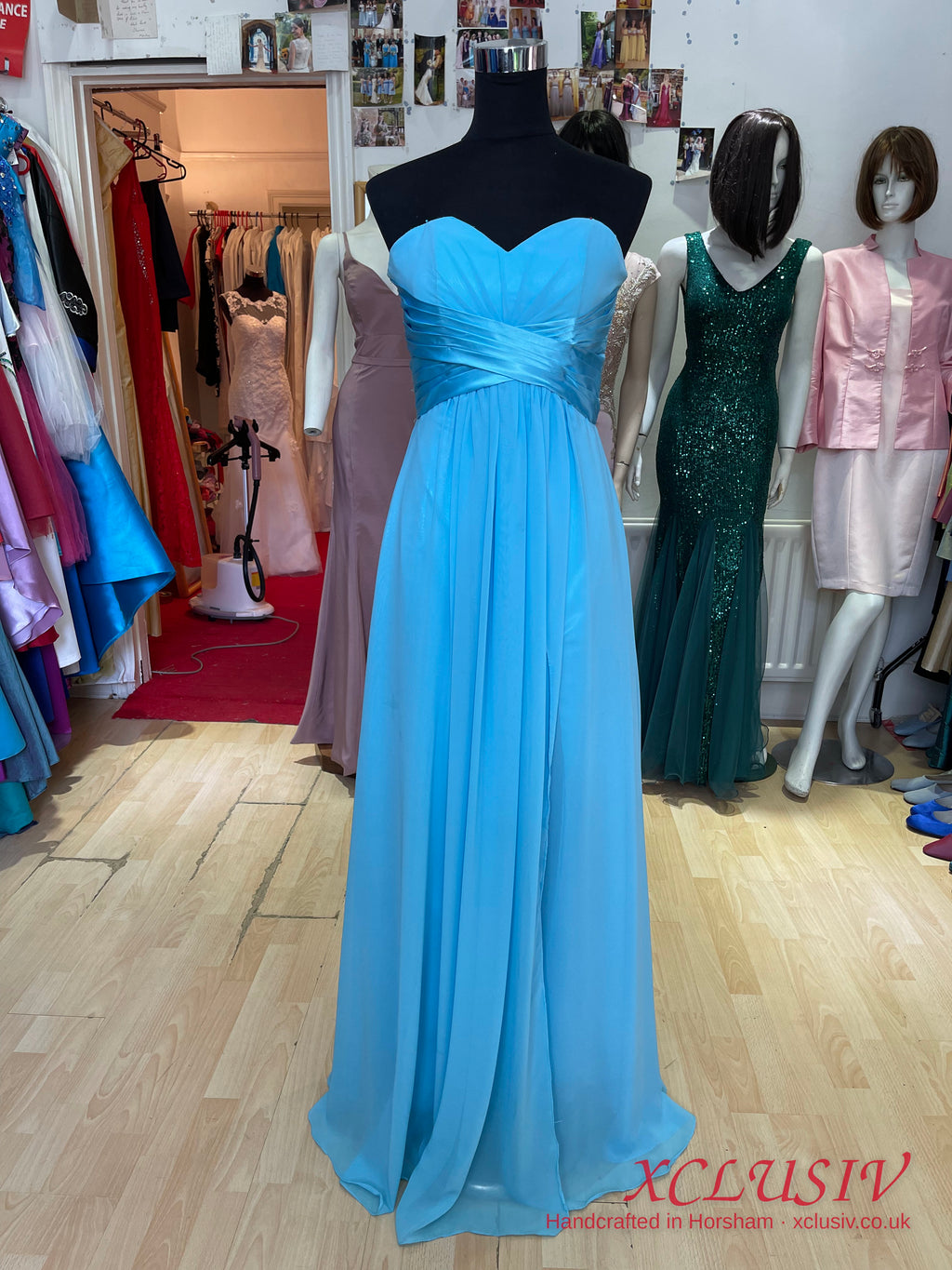 Sky Blue Chiffon Strapless Lace-Up Back Bridesmaid Dress – XCLUSIV Horsham
