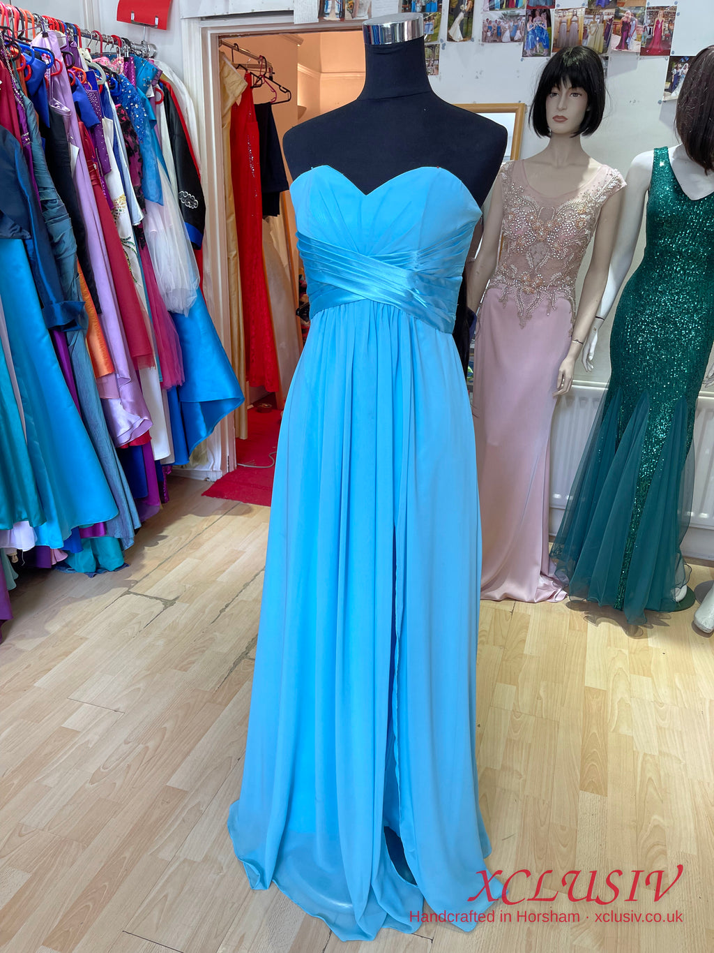 Sky Blue Chiffon Strapless Lace-Up Back Bridesmaid Dress – XCLUSIV Horsham (view 2)