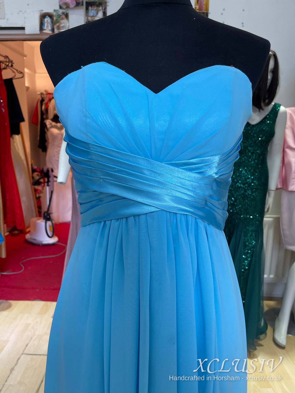 Sky Blue Chiffon Strapless Lace-Up Back Bridesmaid Dress – XCLUSIV Horsham (view 6)