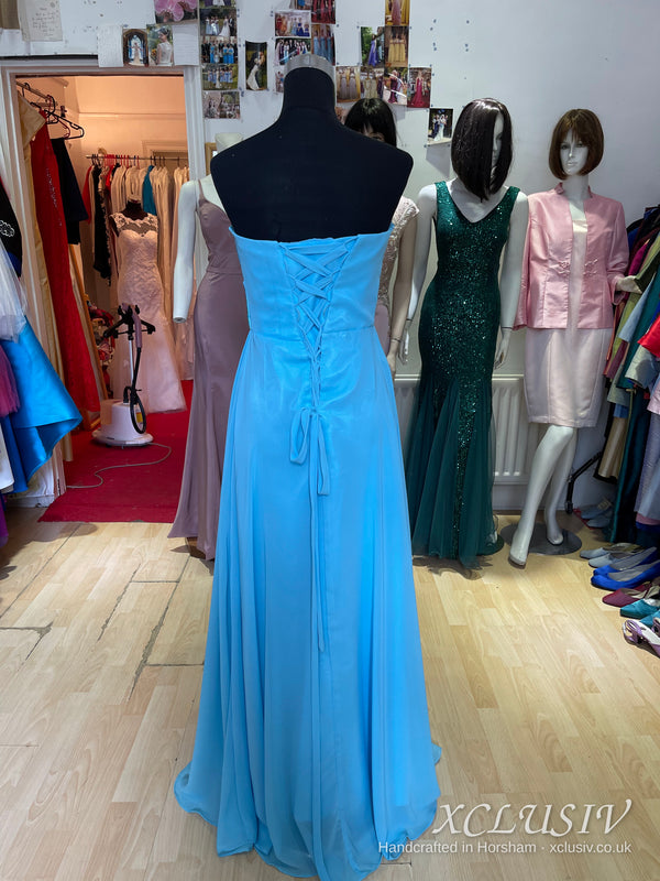 Sky Blue Chiffon Strapless Lace-Up Back Bridesmaid Dress – XCLUSIV Horsham (view 7)