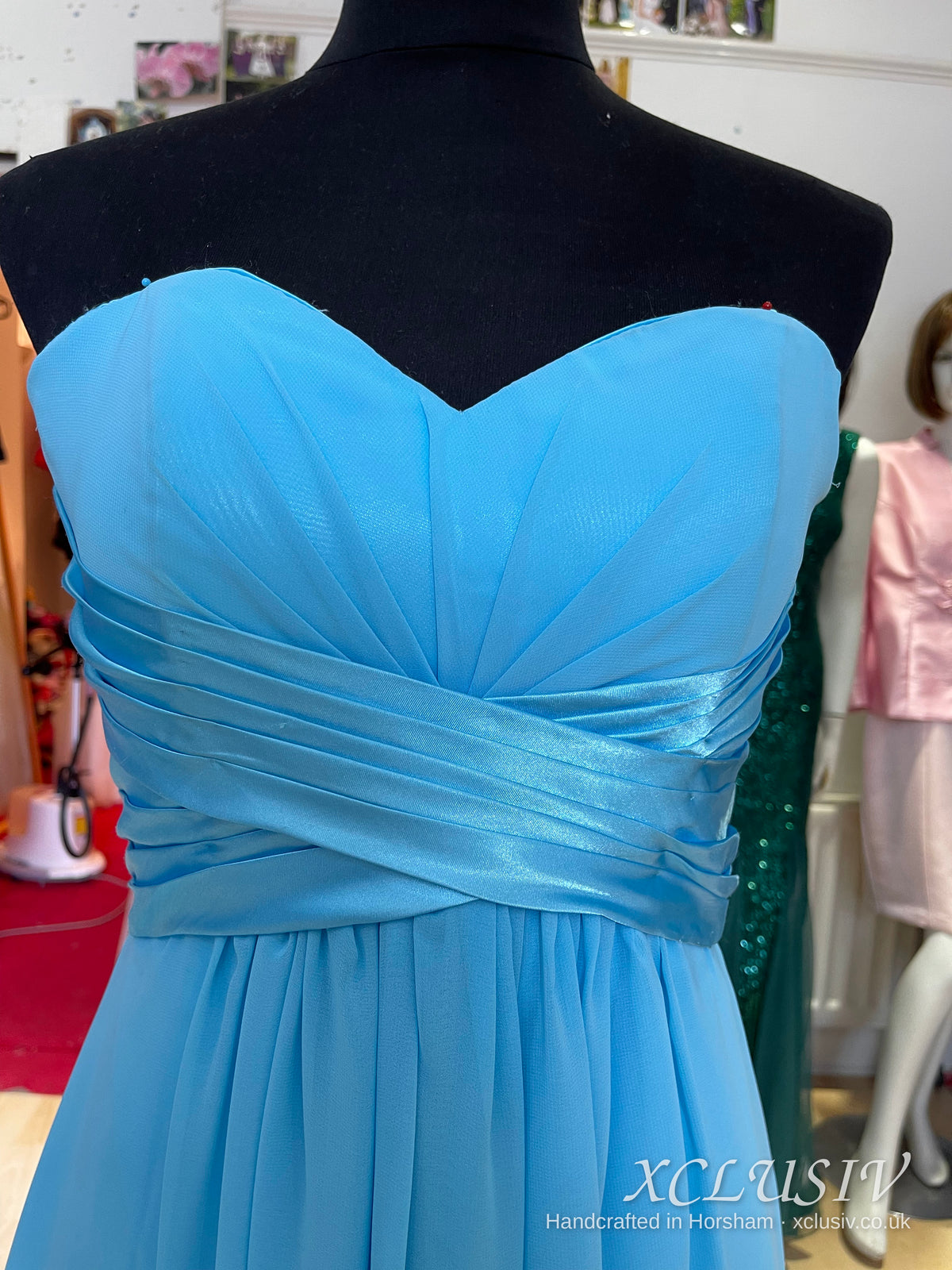 Sky Blue Chiffon Strapless Lace-Up Back Bridesmaid Dress – XCLUSIV Horsham (view 9)