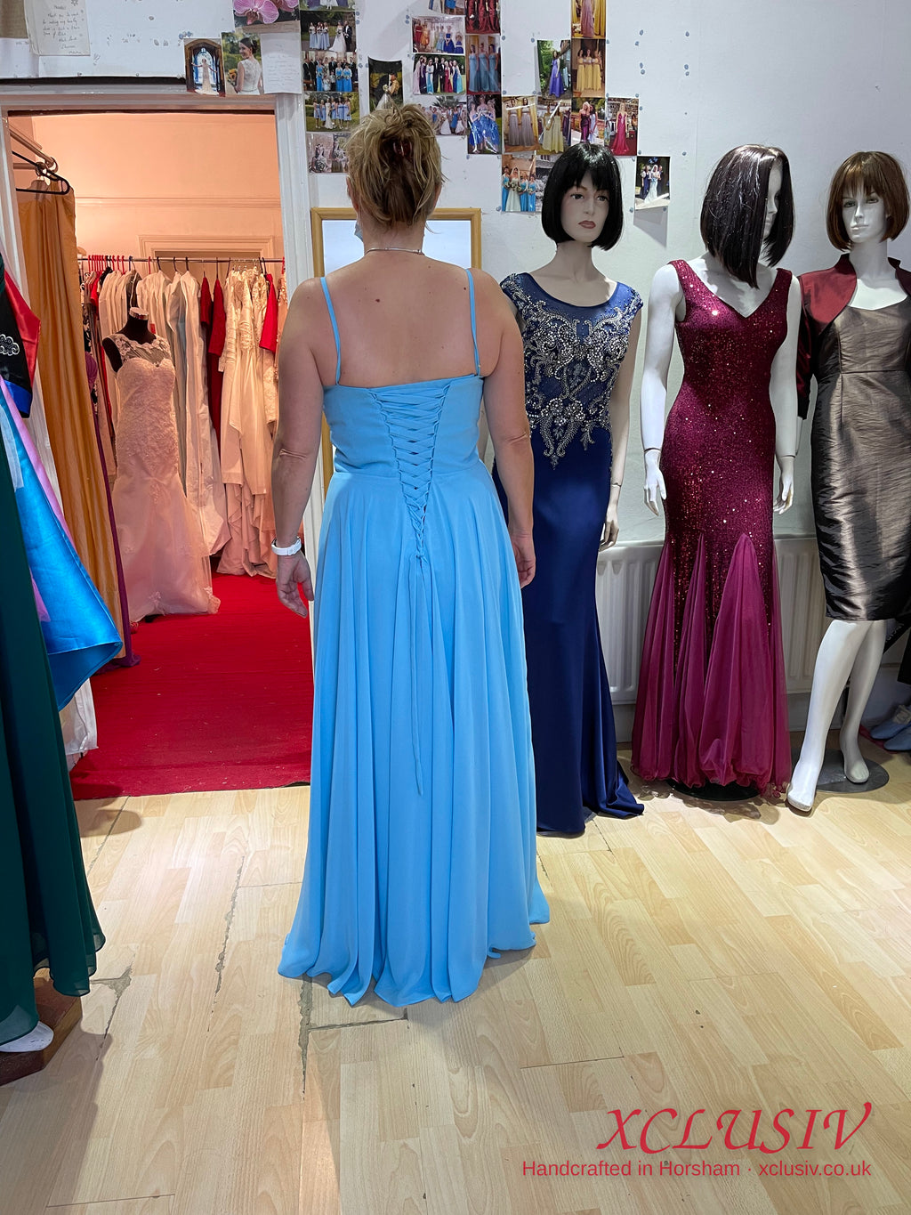 Sky Blue Chiffon Strapless Lace-Up Back Bridesmaid Dress – XCLUSIV Horsham (view 13)