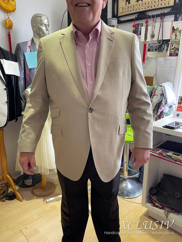 Stone Linen Blazer with Grey Trousers – XCLUSIV Horsham