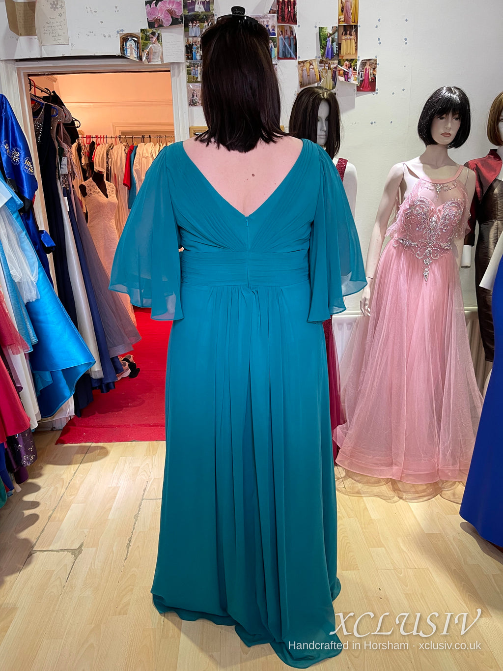Teal Chiffon Flutter-Sleeve Prom & Evening Dress – XCLUSIV Horsham (view 2)
