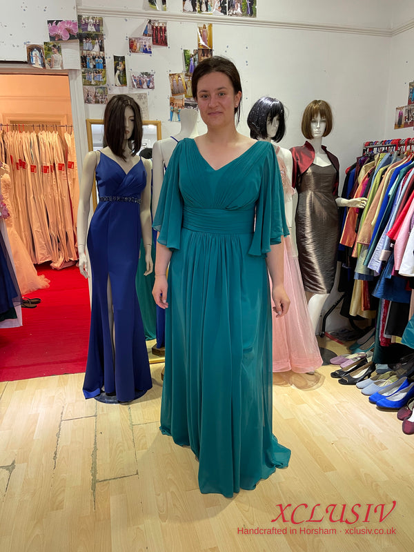 Teal Chiffon Flutter-Sleeve Prom & Evening Dress – XCLUSIV Horsham (view 3)