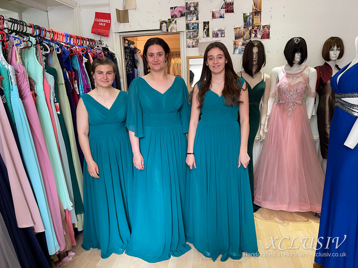 Teal Chiffon V-Neck Bridesmaid Dress – XCLUSIV Horsham (view 3)