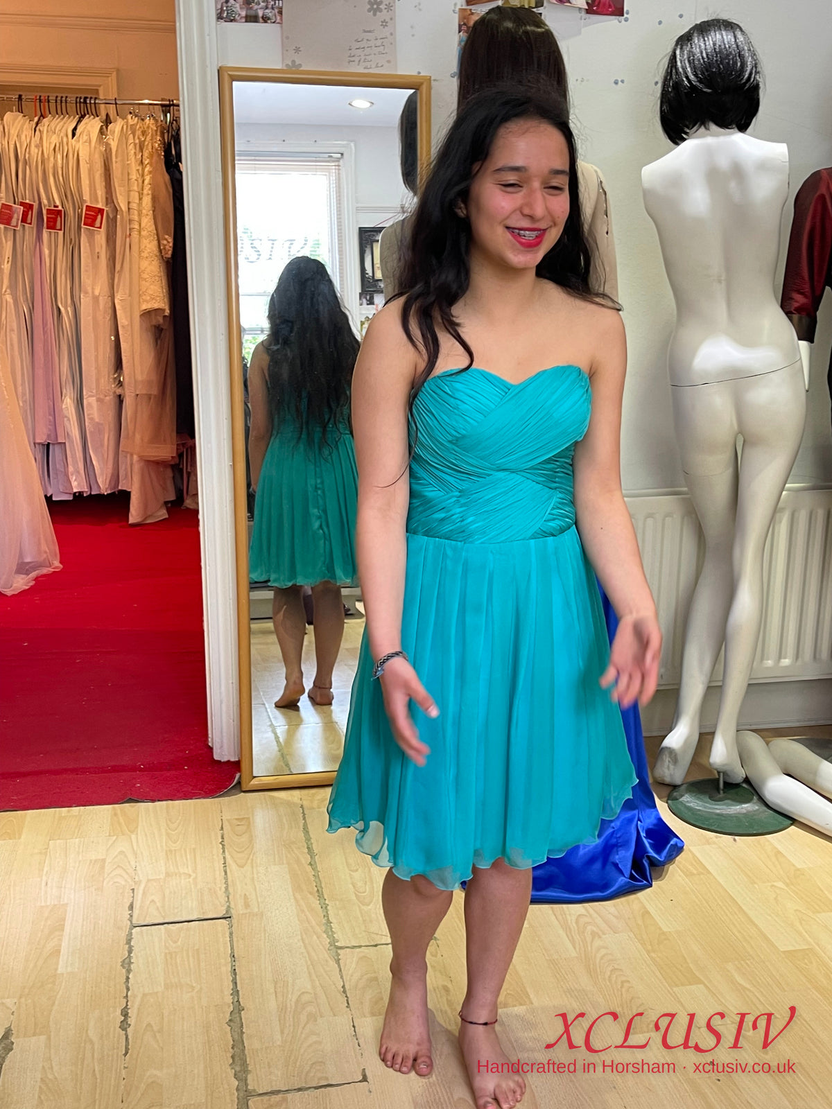 Turquoise Chiffon Strapless Short Prom Dress – XCLUSIV Horsham