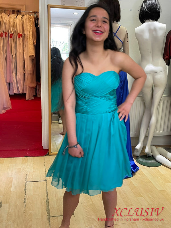 Turquoise Chiffon Strapless Short Prom Dress – XCLUSIV Horsham (view 2)