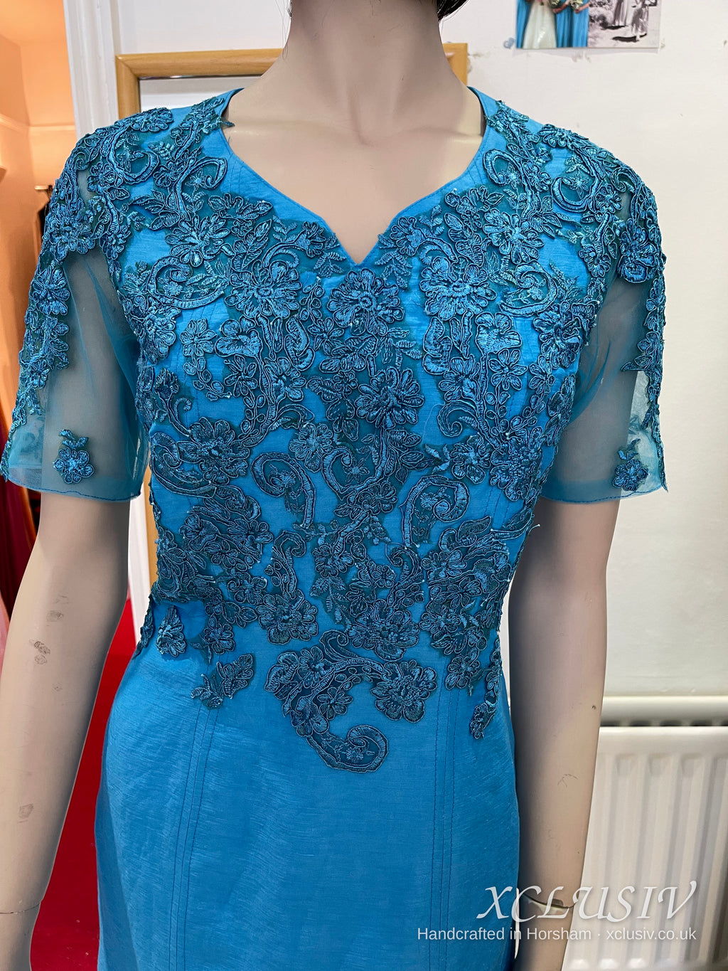 Turquoise Lace & Silk Shift Dress – Mother of the Bride – XCLUSIV Horsham (view 2)
