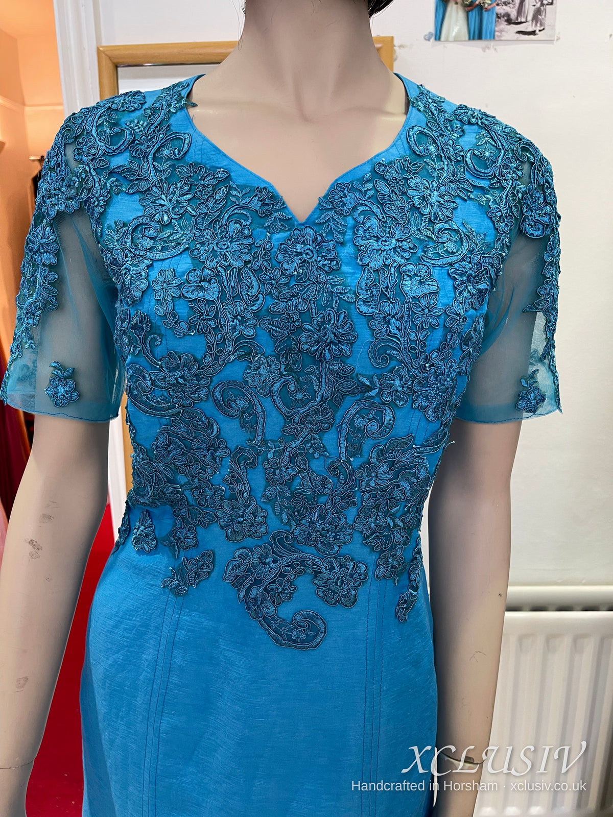 Turquoise Lace & Silk Shift Dress – Mother of the Bride – XCLUSIV Horsham (view 2)