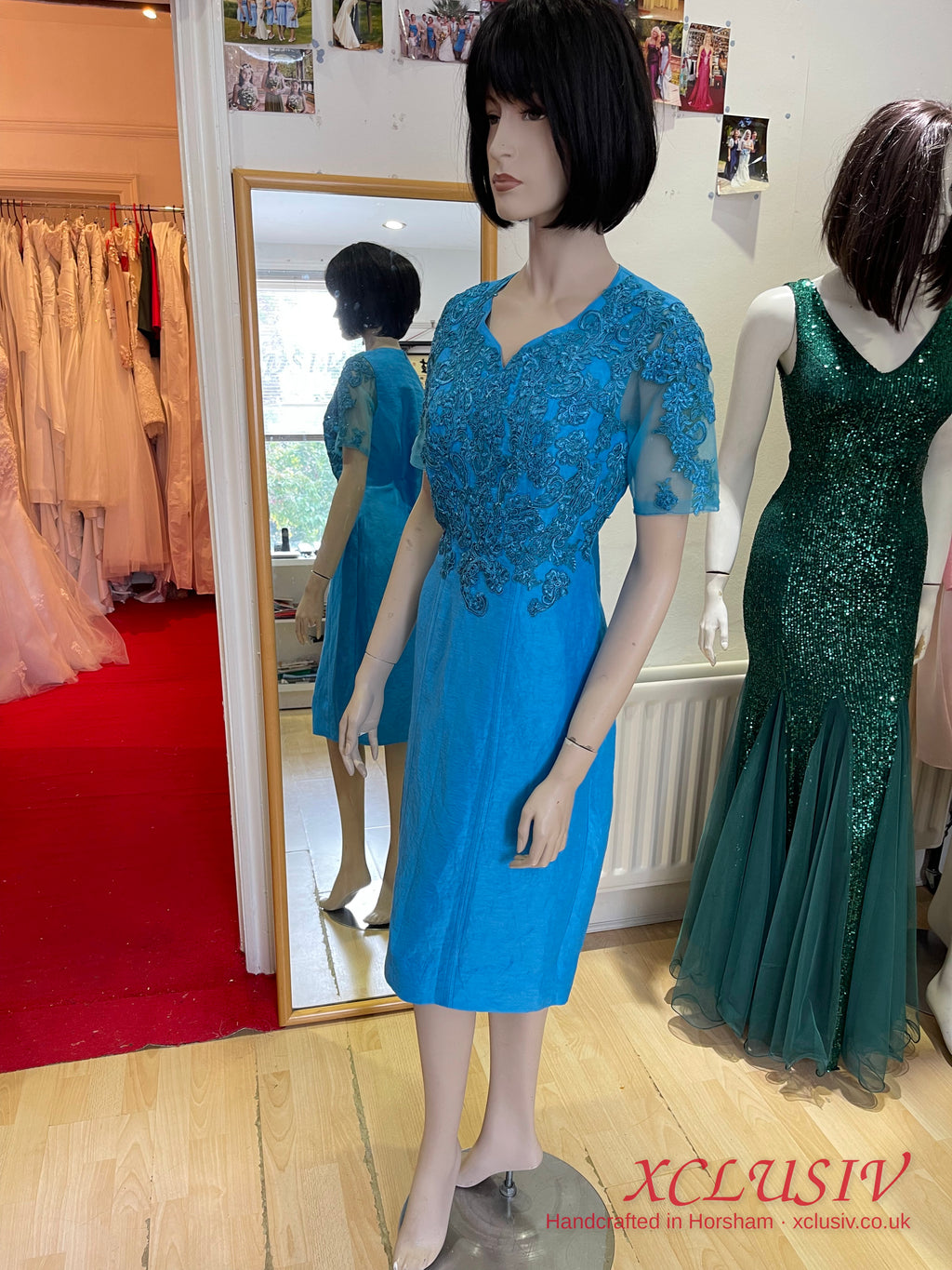 Turquoise Lace & Silk Shift Dress – Mother of the Bride – XCLUSIV Horsham (view 3)